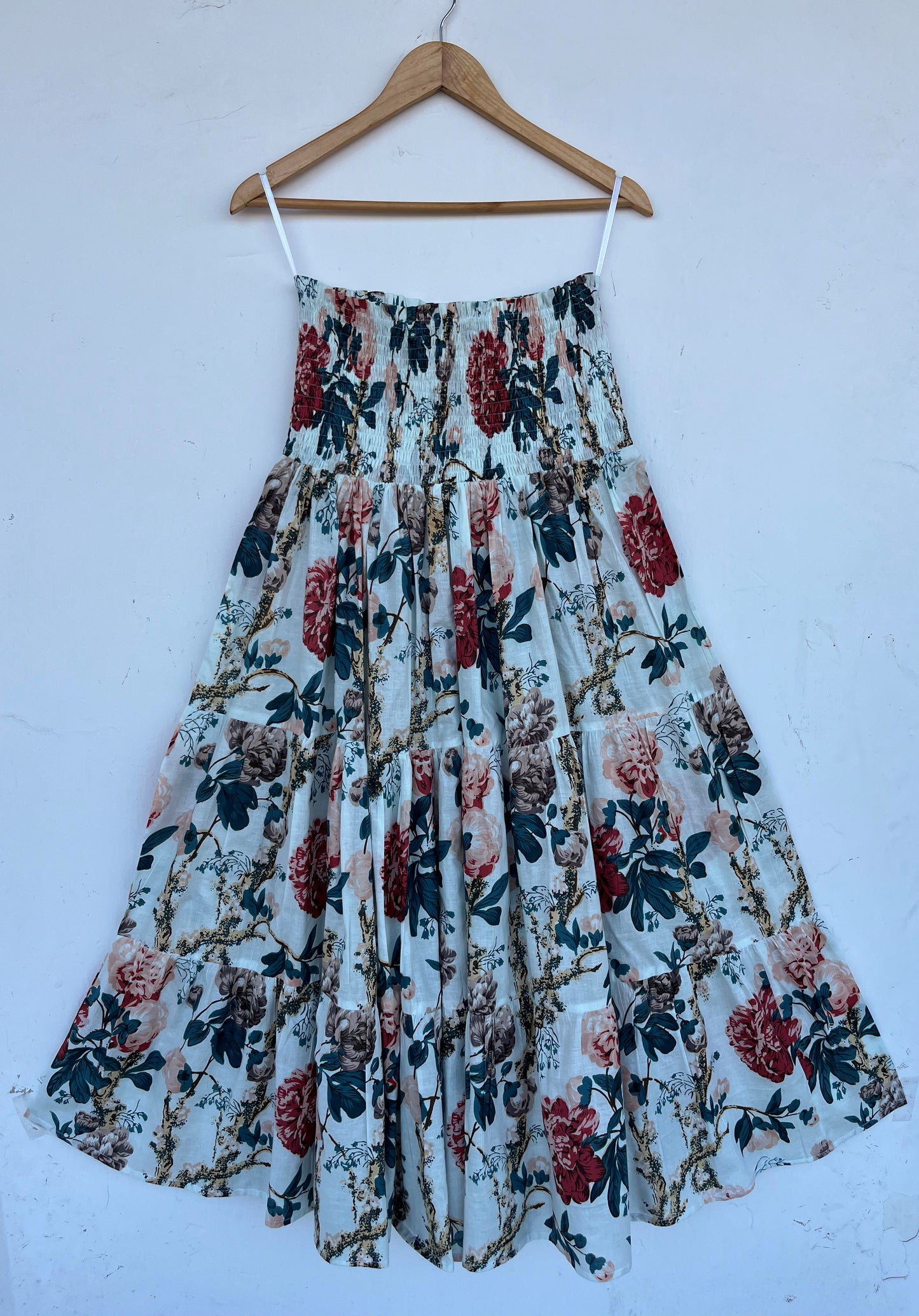 Smocked Waist A Line Floral Maxi Skirt | Breathable Cotton Gypsy Skirt