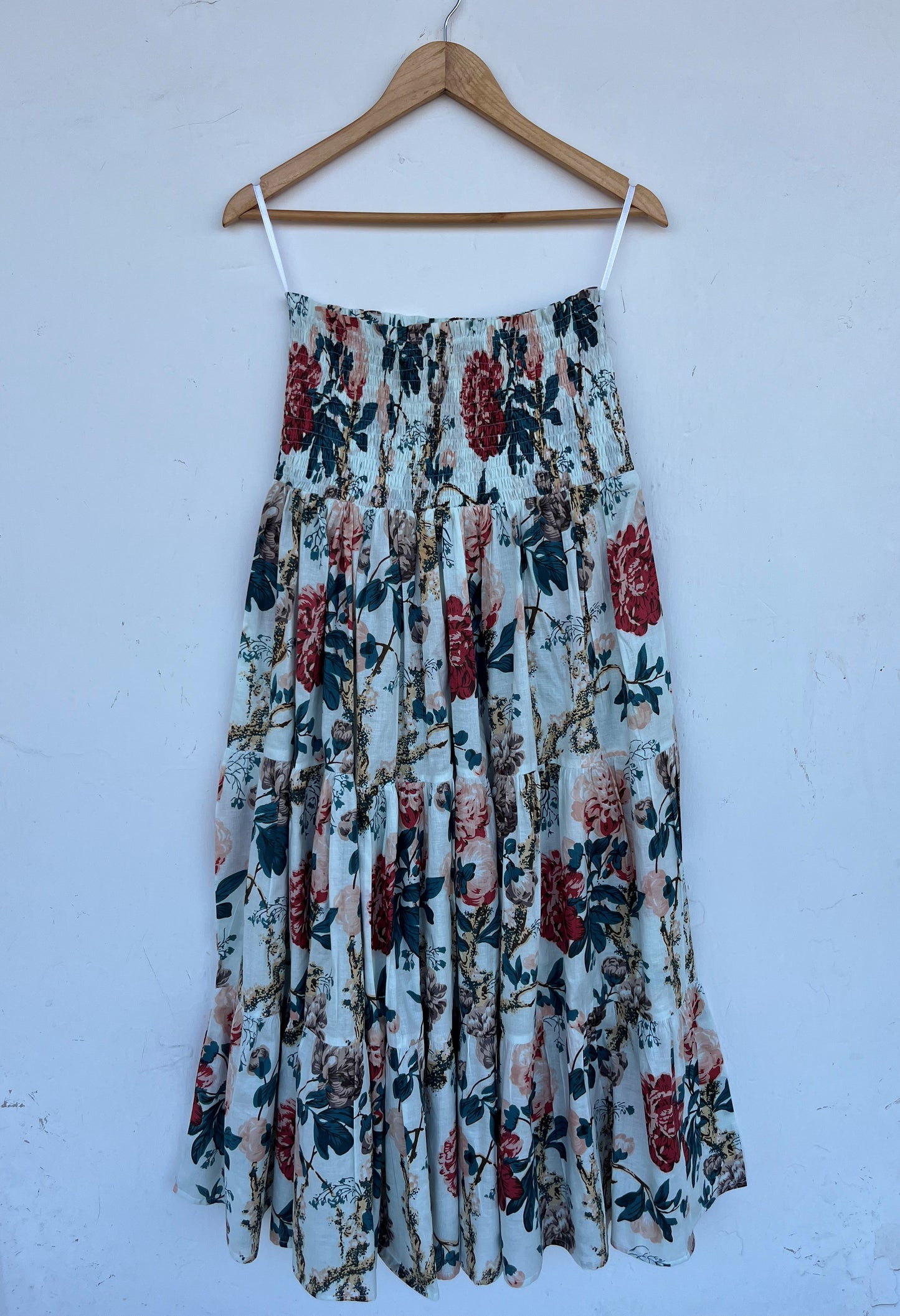 Smocked Waist A Line Floral Maxi Skirt | Breathable Cotton Gypsy Skirt