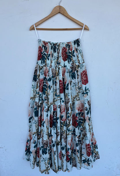 Smocked Waist A Line Floral Maxi Skirt | Breathable Cotton Gypsy Skirt