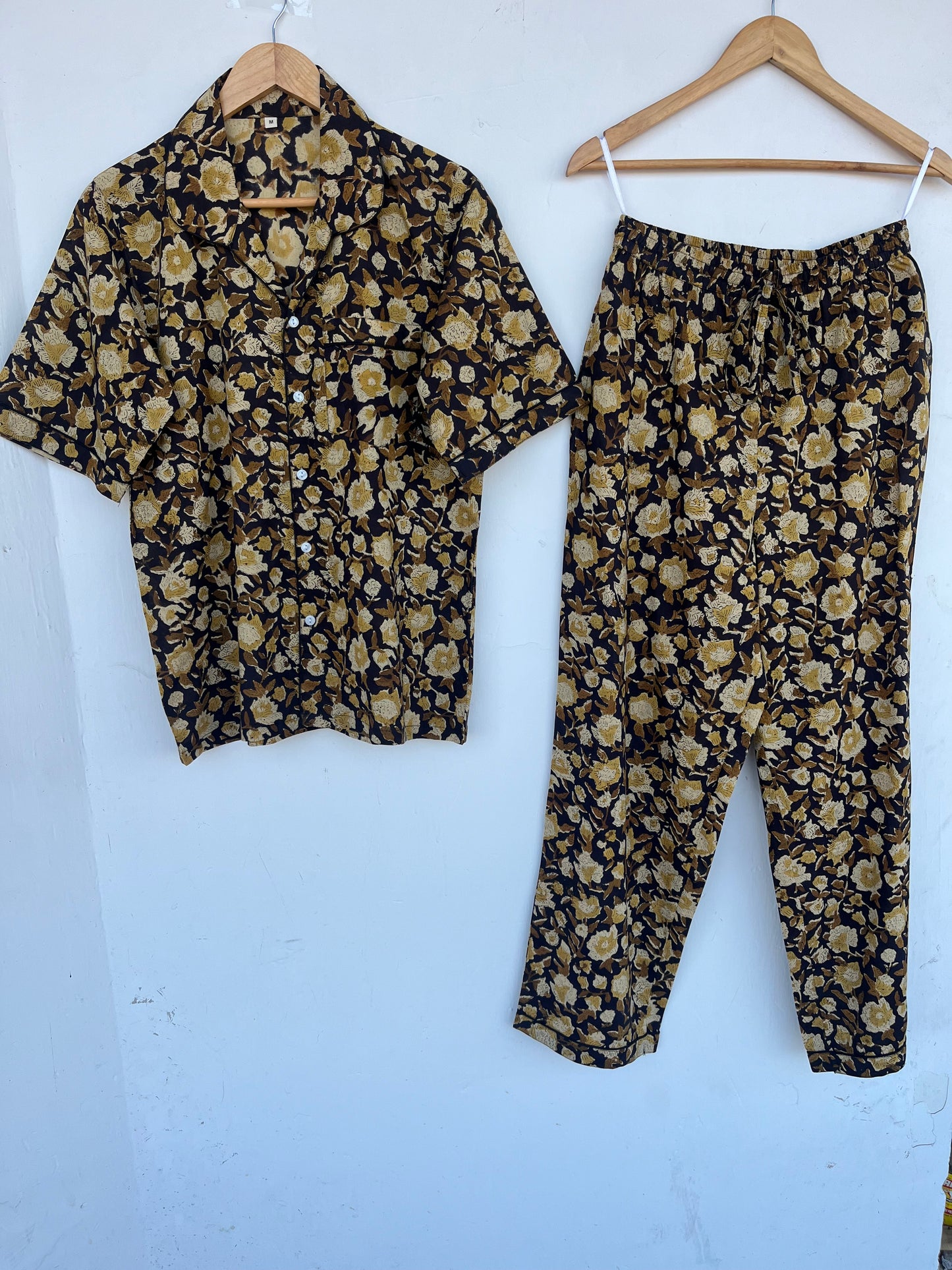 Black Floral Lightweight Cotton Pajama Set | Boho Loungewear | Comfy Co-Ord Set