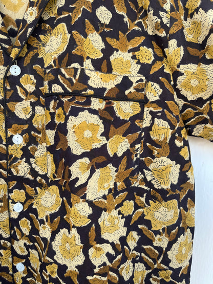 Black Floral Lightweight Cotton Pajama Set | Boho Loungewear | Comfy Co-Ord Set