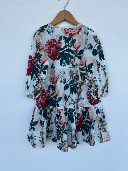White Floral Baby Girl Dress | Pure Cotton Kids Maxi | Toddler Outfit