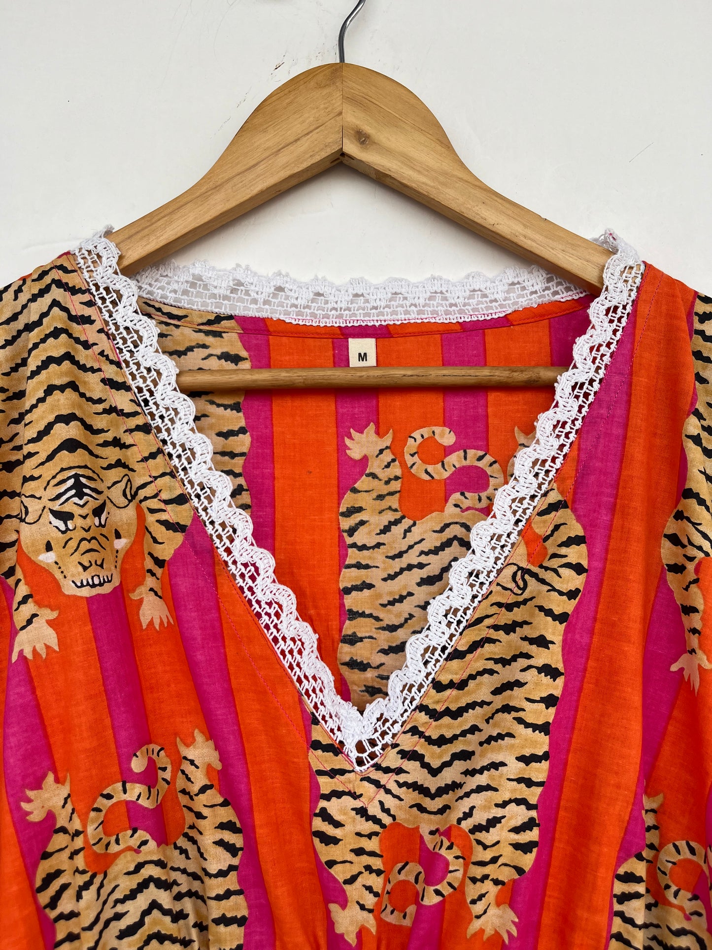 Tiger Print Cotton Kaftan Dress | Boho Beach Cover Up | Resort Wear