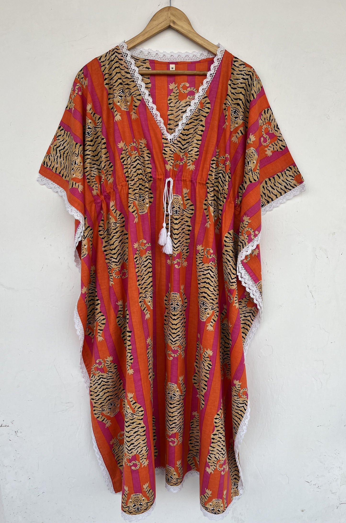 Tiger Print Cotton Kaftan Dress | Boho Beach Cover Up | Resort Wear