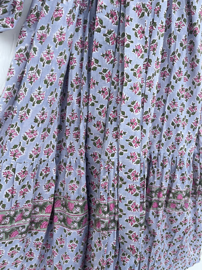 V-Neck Long Sleeve Tiered Boho Casual Floral Dress with Waist Tie