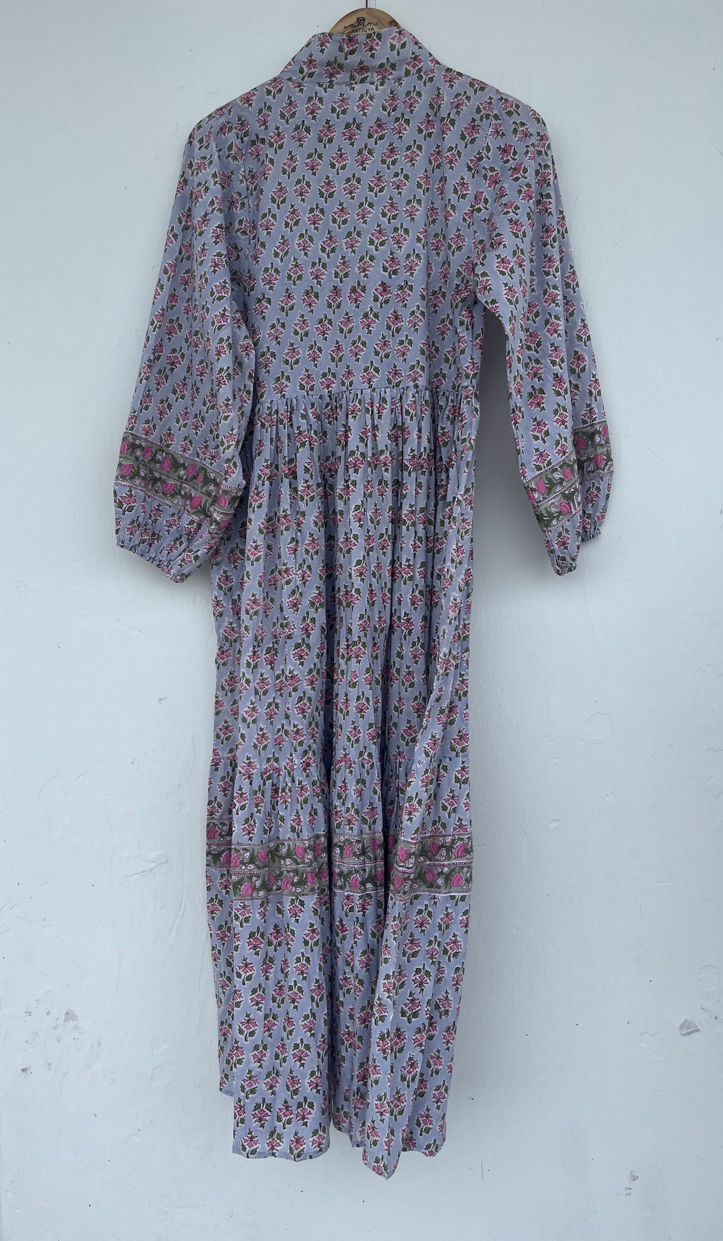 V-Neck Long Sleeve Tiered Boho Casual Floral Dress with Waist Tie