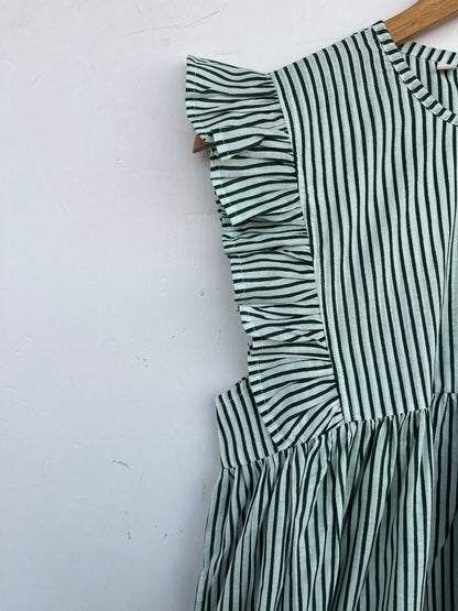 Green Striped Cotton Maxi Dress for Women | Loose Boho Casual Vacation Dress