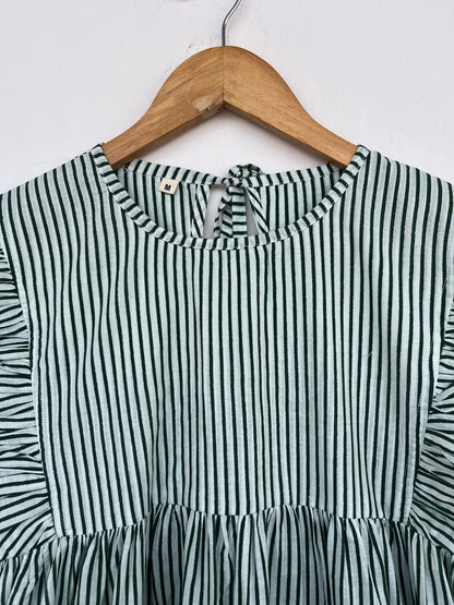 Green Striped Cotton Maxi Dress for Women | Loose Boho Casual Vacation Dress