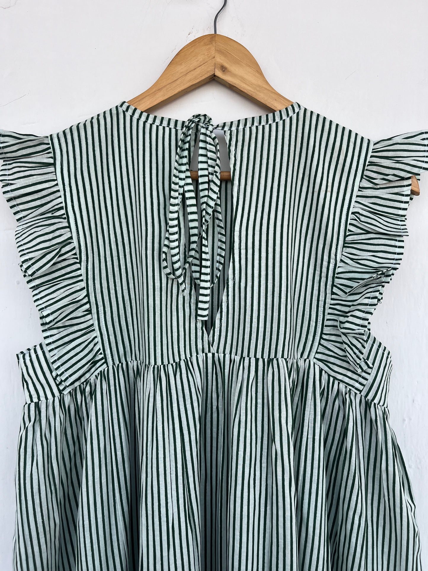 Green Striped Cotton Maxi Dress for Women | Loose Boho Casual Vacation Dress