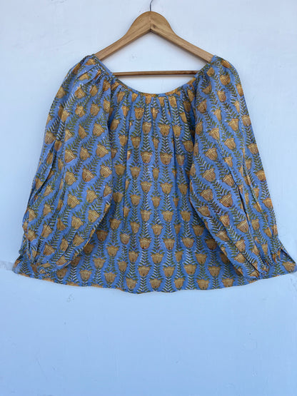 Block Print Cotton Peasant Blouse for Women | Loose Fit Summer Top