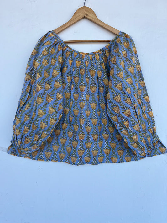 Block Print Cotton Peasant Blouse for Women | Loose Fit Summer Top