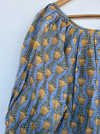 Block Print Cotton Peasant Blouse for Women | Loose Fit Summer Top