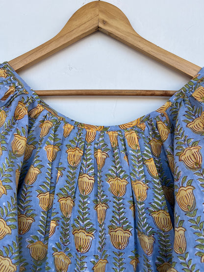 Block Print Cotton Peasant Blouse for Women | Loose Fit Summer Top