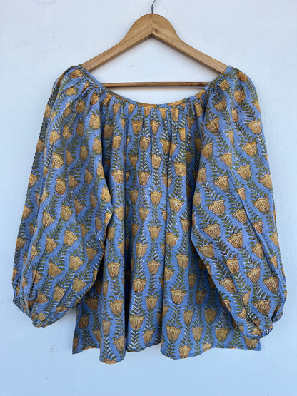 Block Print Cotton Peasant Blouse for Women | Loose Fit Summer Top