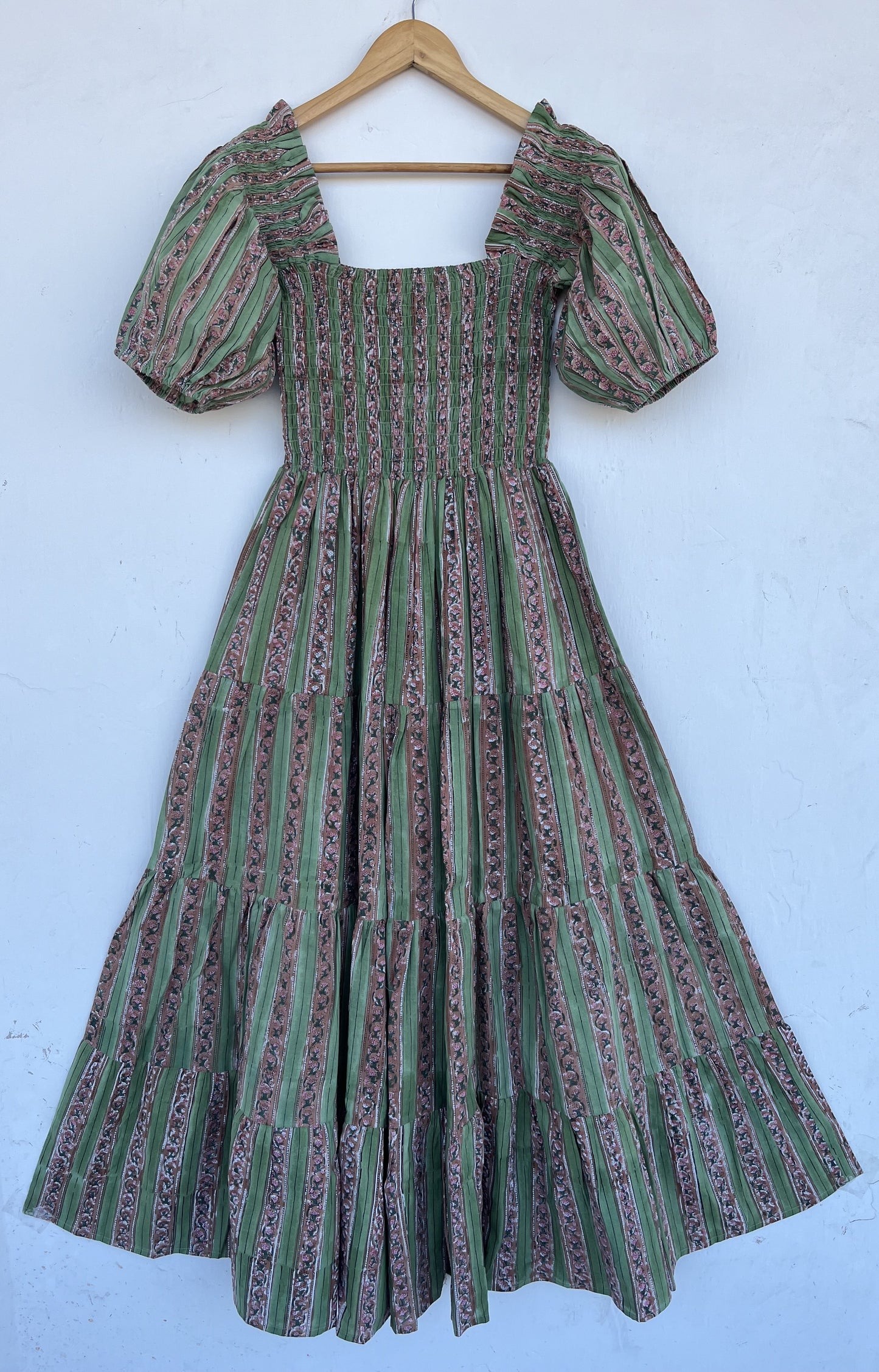 Green Smocked Square Neck Boho Dress | Romantic Summer Dress | Long Maxi