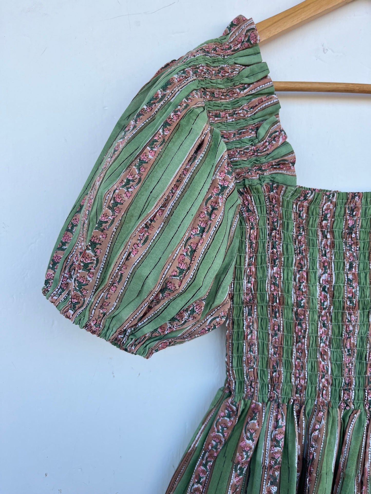 Green Smocked Square Neck Boho Dress | Romantic Summer Dress | Long Maxi