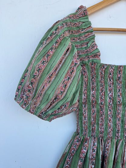 Green Smocked Square Neck Boho Dress | Romantic Summer Dress | Long Maxi