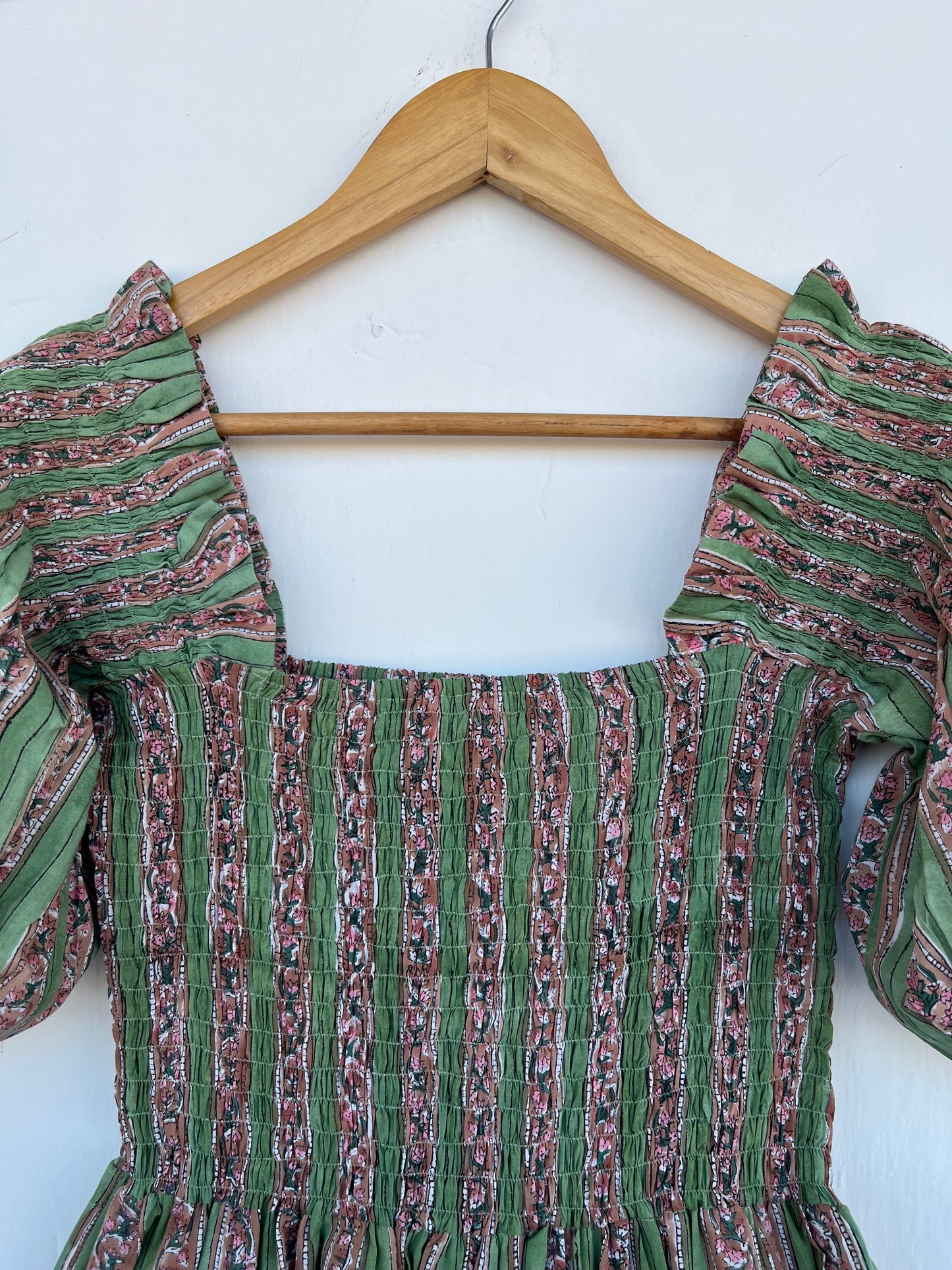 Green Smocked Square Neck Boho Dress | Romantic Summer Dress | Long Maxi