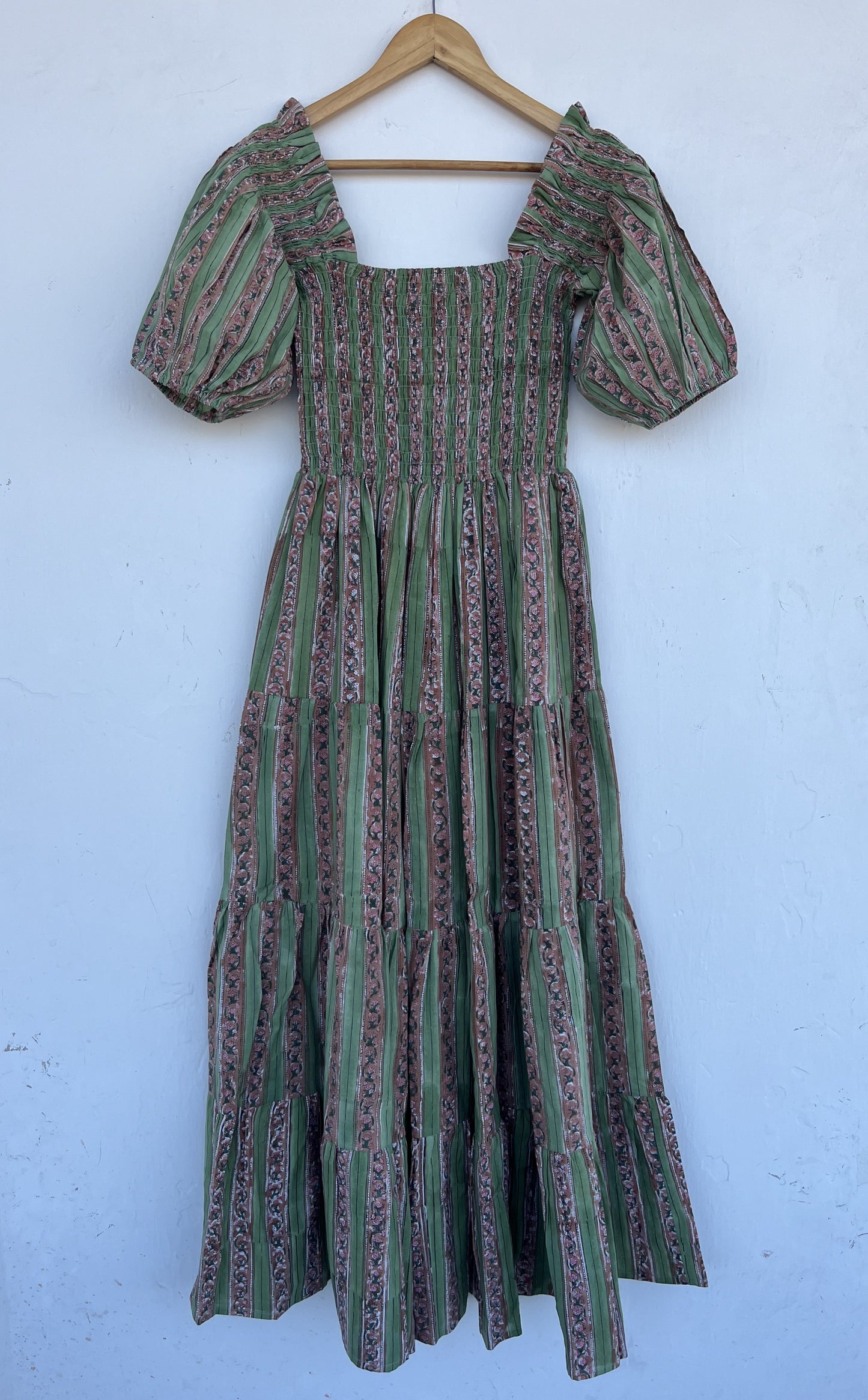 Green Smocked Square Neck Boho Dress | Romantic Summer Dress | Long Maxi