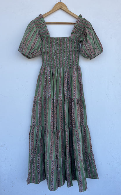 Green Smocked Square Neck Boho Dress | Romantic Summer Dress | Long Maxi