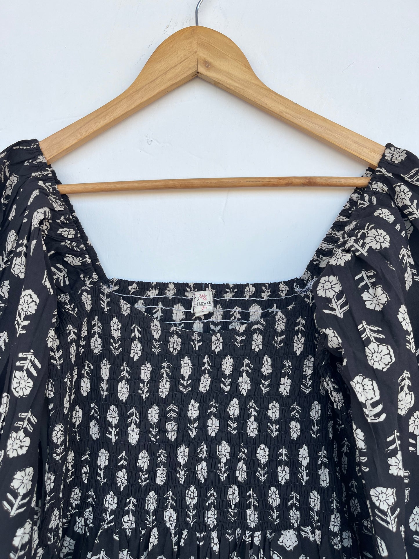 Shirred Bodice Cotton Long Maxi | Partywear Black Dress | Women Summer Wear
