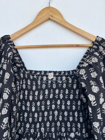 Shirred Bodice Cotton Long Maxi | Partywear Black Dress | Women Summer Wear