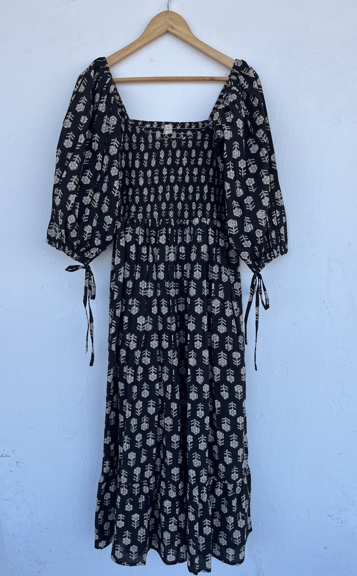 Shirred Bodice Cotton Long Maxi | Partywear Black Dress | Women Summer Wear