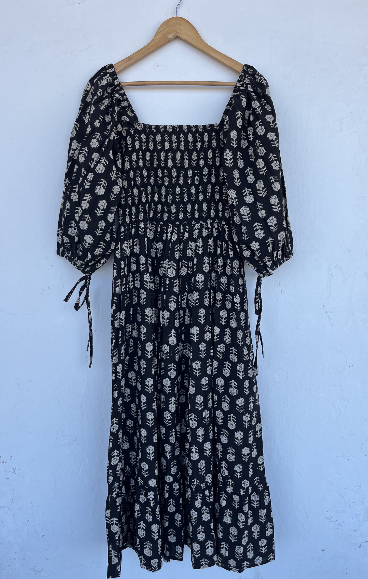 Shirred Bodice Cotton Long Maxi | Partywear Black Dress | Women Summer Wear