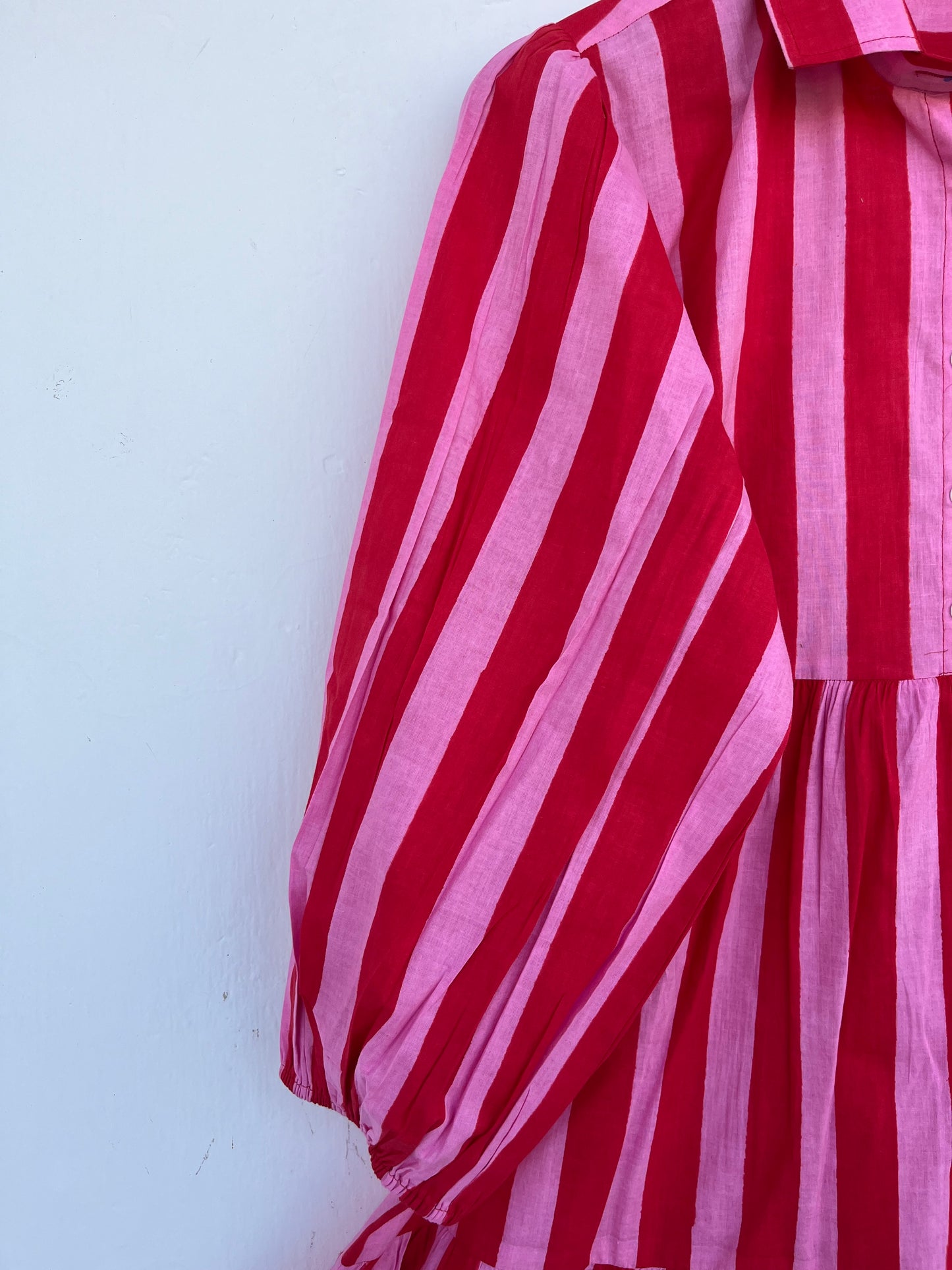Red Pink Striped Cotton Midi Dress | Short Summer Wear Women | Ladies Beachwear