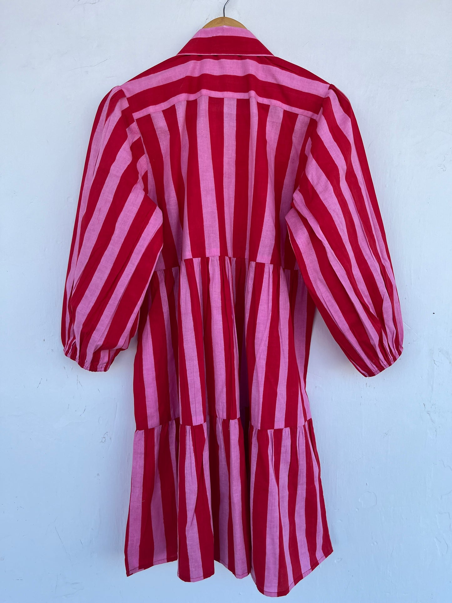 Red Pink Striped Cotton Midi Dress | Short Summer Wear Women | Ladies Beachwear
