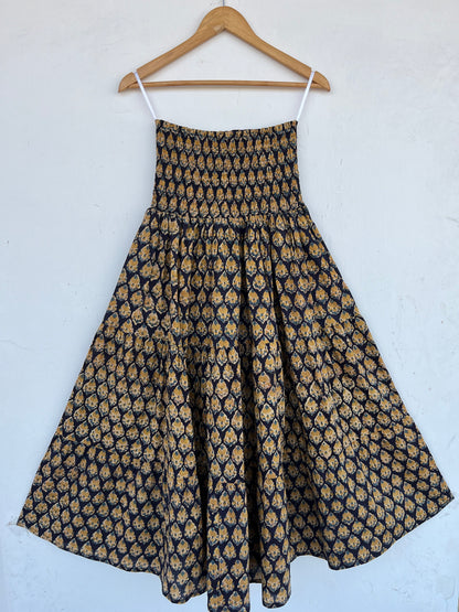 Shirred Waist A Line Floral Maxi Skirt | Pure Cotton Boho Skirt | Summer Wear