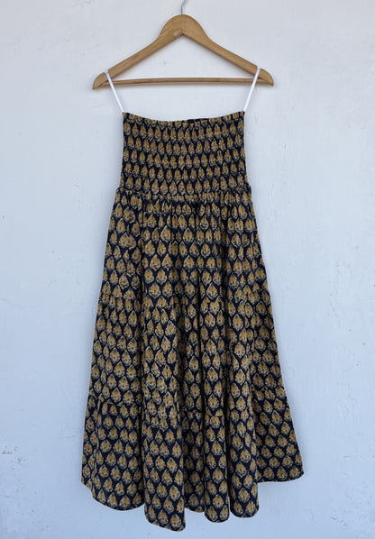 Shirred Waist A Line Floral Maxi Skirt | Pure Cotton Boho Skirt | Summer Wear