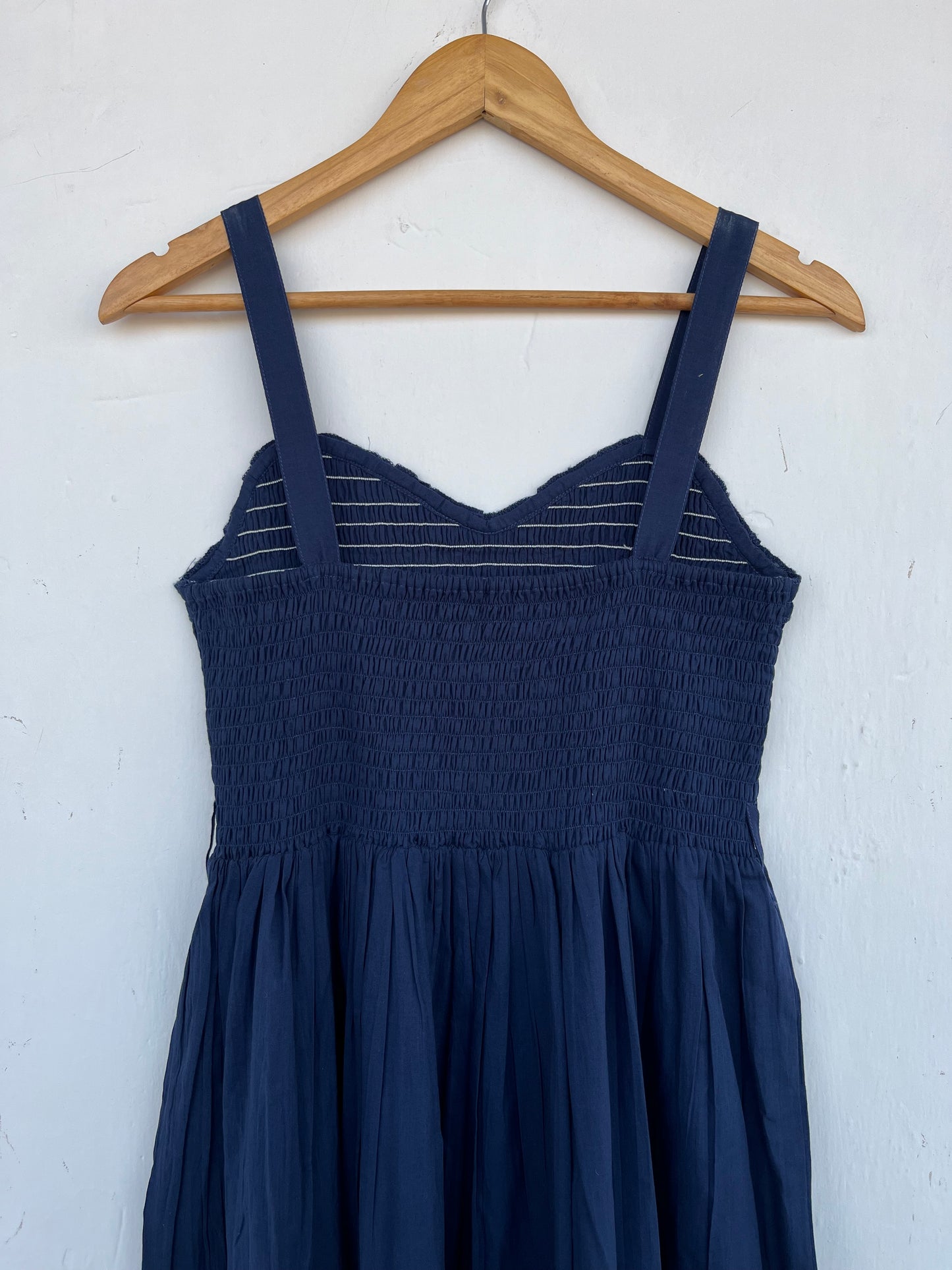 Navy Blue Smocked Maxi Dress | Minimalist Sleeveless Summer Cotton Dress