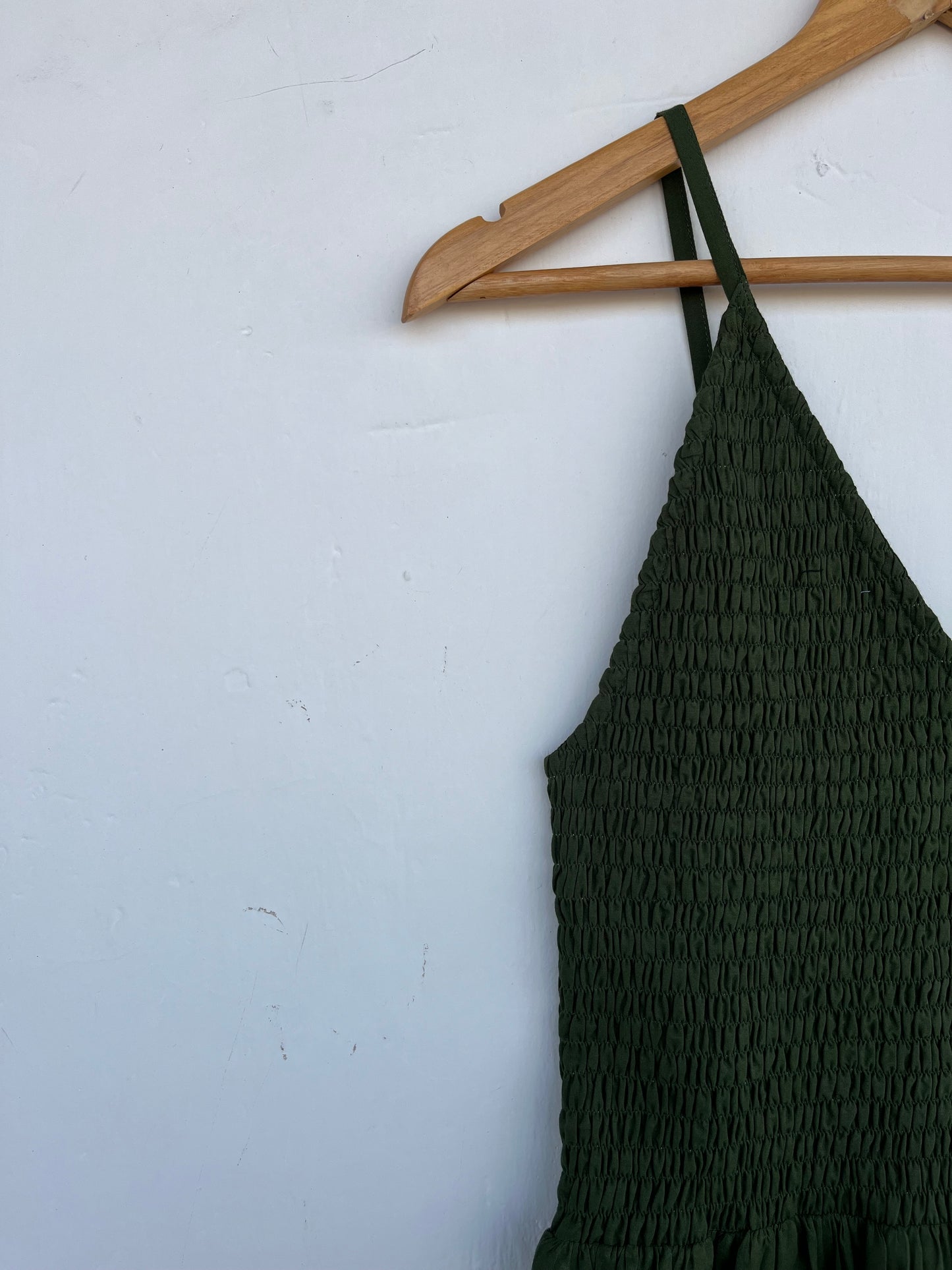Olive Green Smocked Summer Vacation Outfit for Women | Sleeveless Boho Maxi Dress