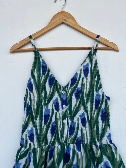 Green Blue Floral Cotton Sundress | Romantic Date Outfit | Gift for Her