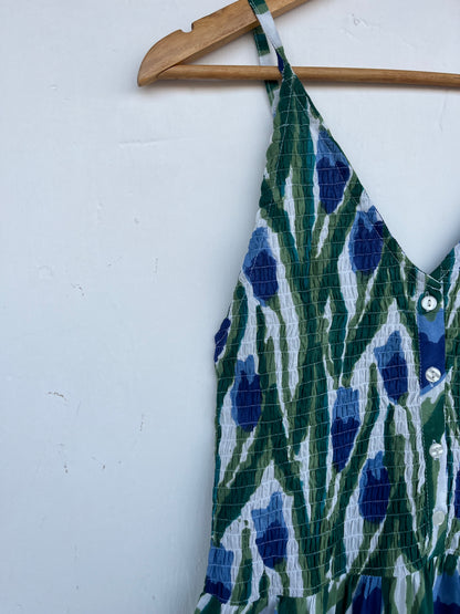 Green Blue Floral Cotton Sundress | Romantic Date Outfit | Gift for Her