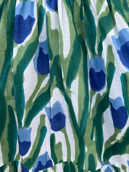 Green Blue Floral Cotton Sundress | Romantic Date Outfit | Gift for Her