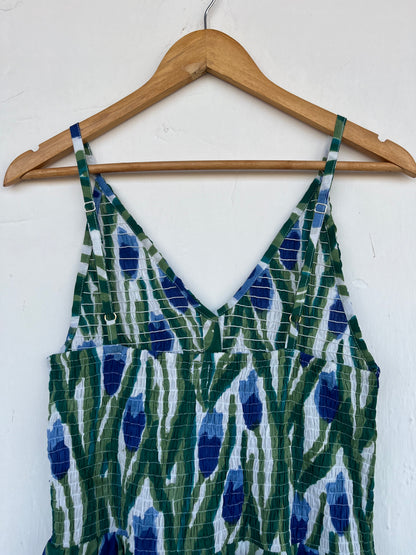 Green Blue Floral Cotton Sundress | Romantic Date Outfit | Gift for Her
