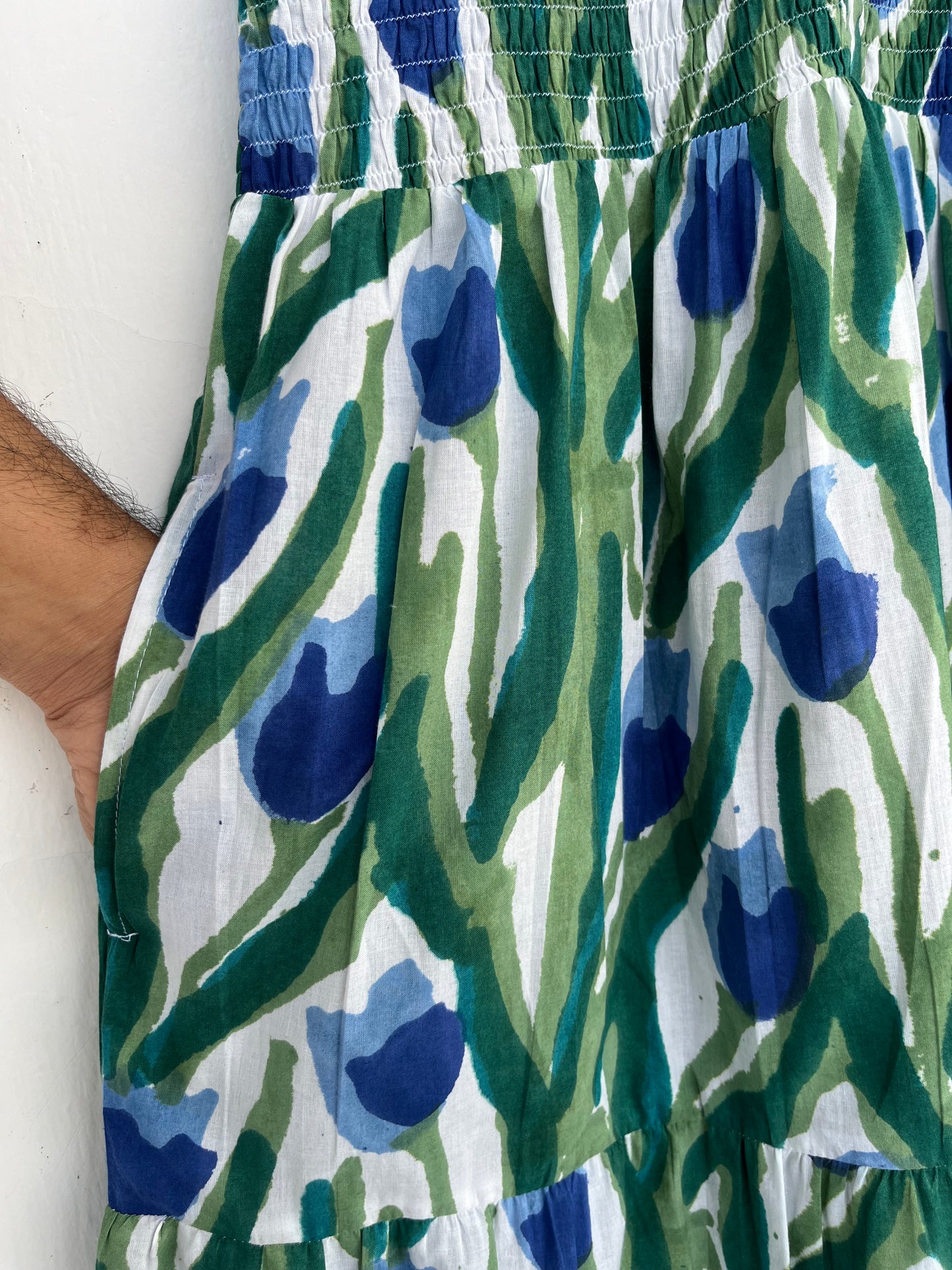 Green Blue Floral Cotton Sundress | Romantic Date Outfit | Gift for Her