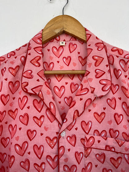 Women Pink Cotton Co ord Set | Comfy Sleepwear | Ladies Nightwear | Honeymoon Dress