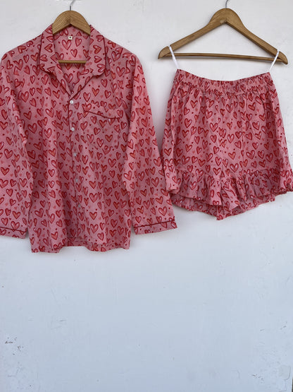 Women Pink Cotton Co ord Set | Comfy Sleepwear | Ladies Nightwear | Honeymoon Dress