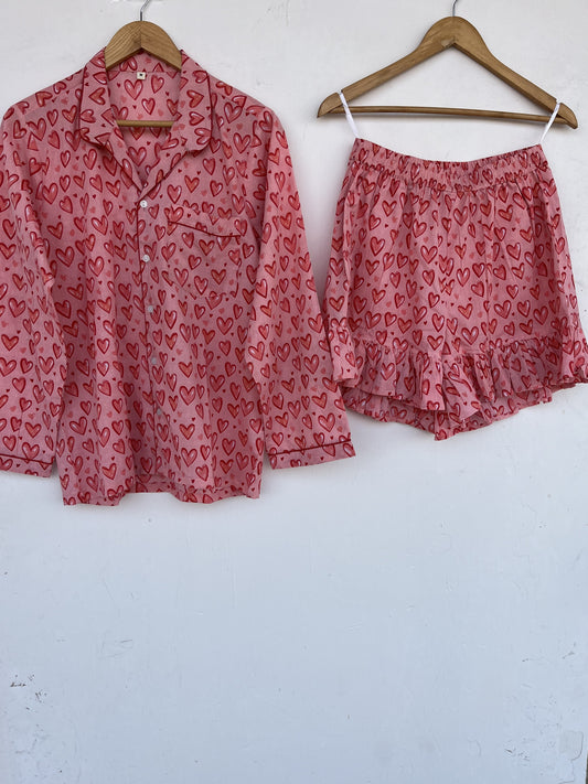 Women Pink Cotton Co ord Set | Comfy Sleepwear | Ladies Nightwear | Honeymoon Dress