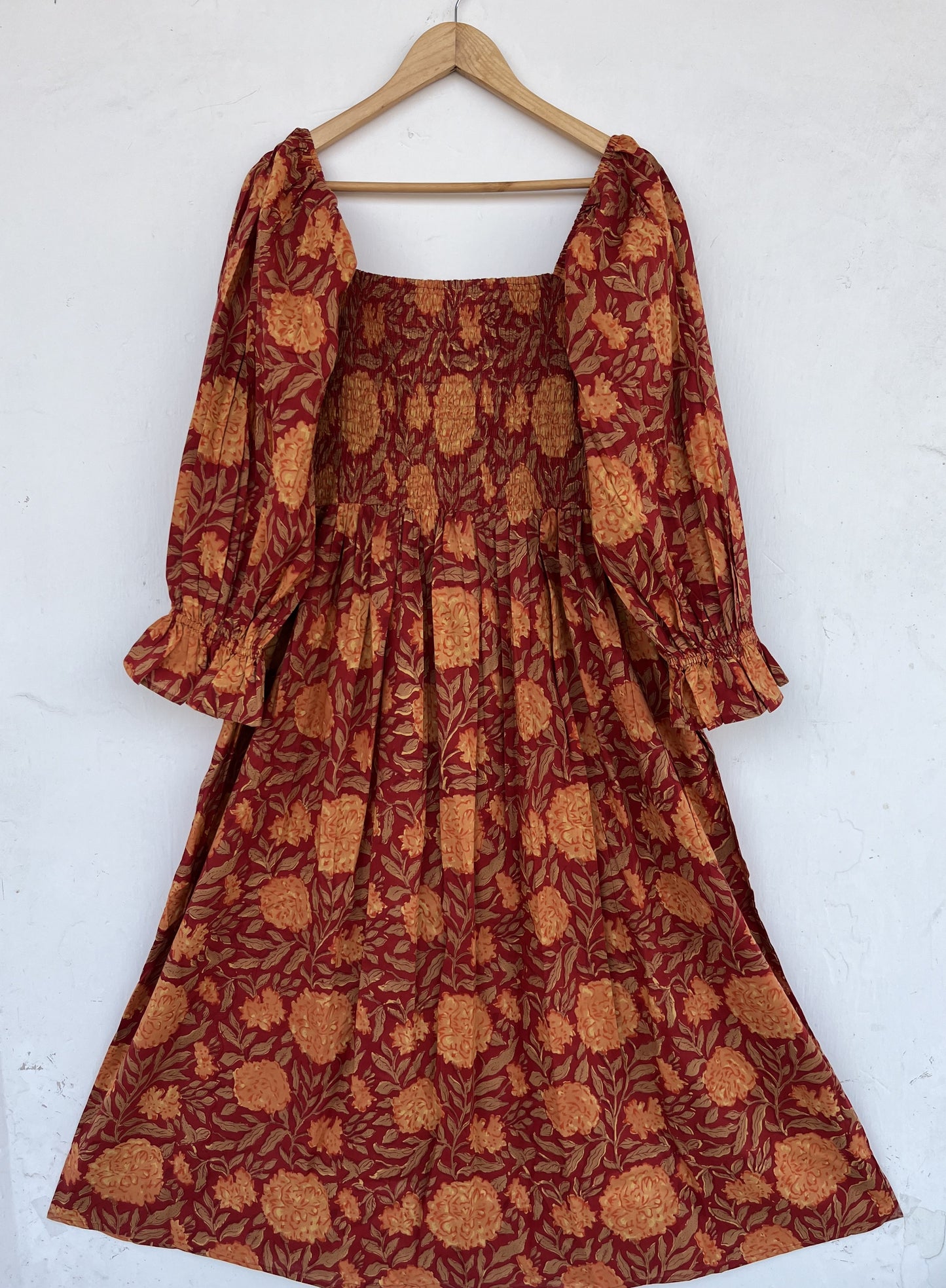 Floral Smocked Maxi Dress | Boho Prairie Fall Dress | Square Neck Summer Long Dress