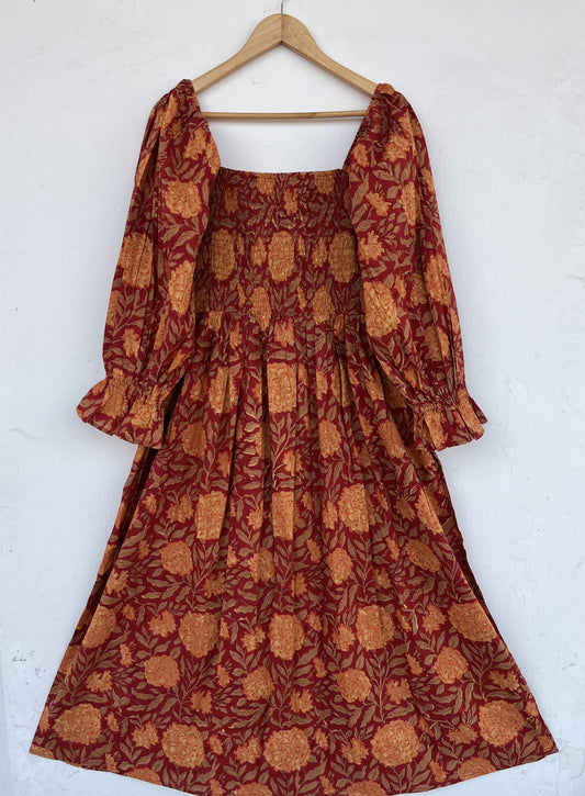 Floral Smocked Maxi Dress | Boho Prairie Fall Dress | Square Neck Summer Long Dress