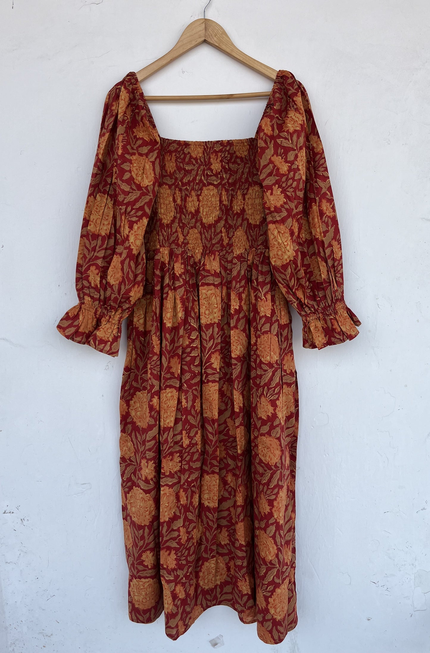 Floral Smocked Maxi Dress | Boho Prairie Fall Dress | Square Neck Summer Long Dress