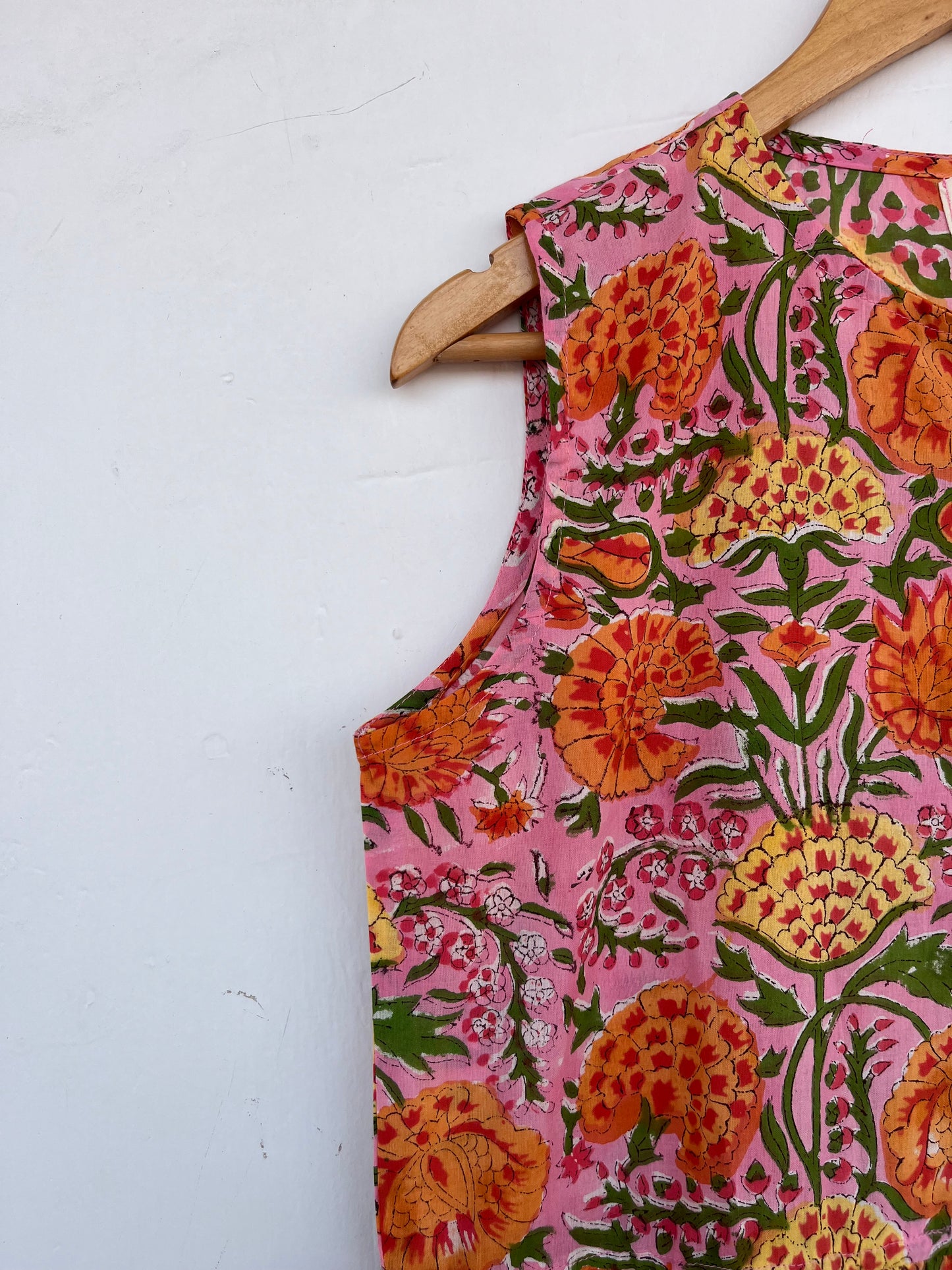 Pink Floral Sleeveless Summer Dress | Pure Cotton Vintage Outfit | Bohemian Wear