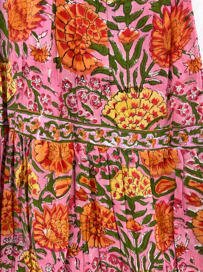 Pink Floral Sleeveless Summer Dress | Pure Cotton Vintage Outfit | Bohemian Wear