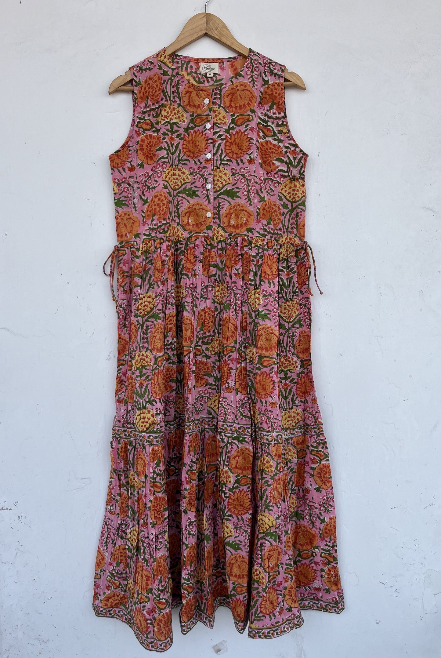 Pink Floral Sleeveless Summer Dress | Pure Cotton Vintage Outfit | Bohemian Wear