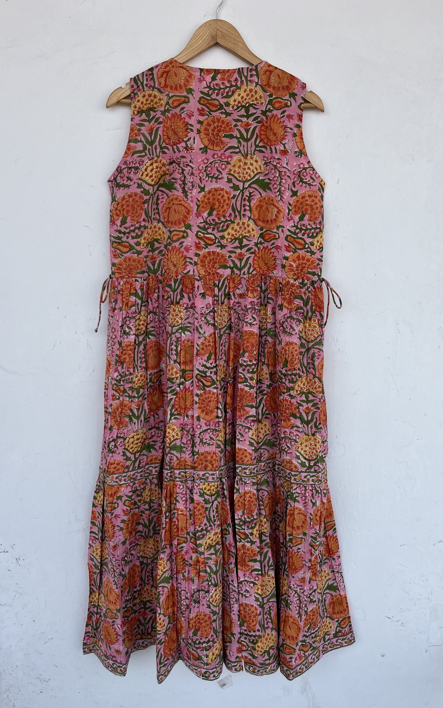 Pink Floral Sleeveless Summer Dress | Pure Cotton Vintage Outfit | Bohemian Wear