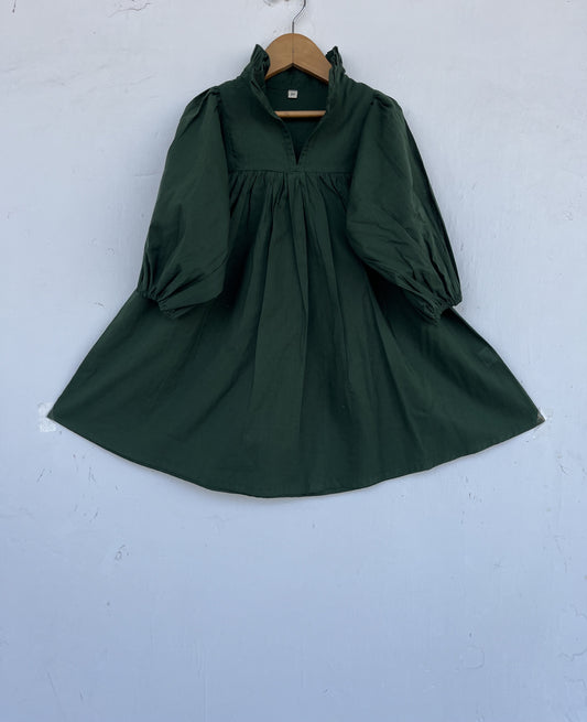 Olive Green Girls Cotton Dress | Minimalist Kids Outfit | Baby Girl Summer Dress